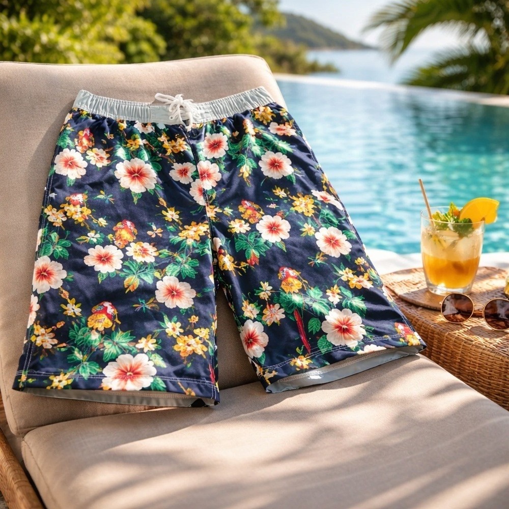Tommy Hilfiger Mens XL Swim Trunks Tropical Parrot Hibiscus Board Shorts NEW